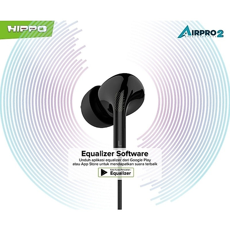 Hippo Headset Handsfree Airpro 2 Earbuds Jack 3.5MM Stereo Clear and Powerful Wired Earphone Hands Free Earbud 4
