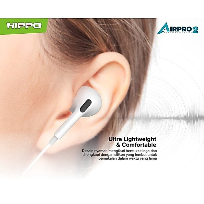 Hippo Headset Handsfree Airpro 2 Earbuds Jack 3.5MM Stereo Clear and Powerful Wired Earphone Hands Free Earbud 9