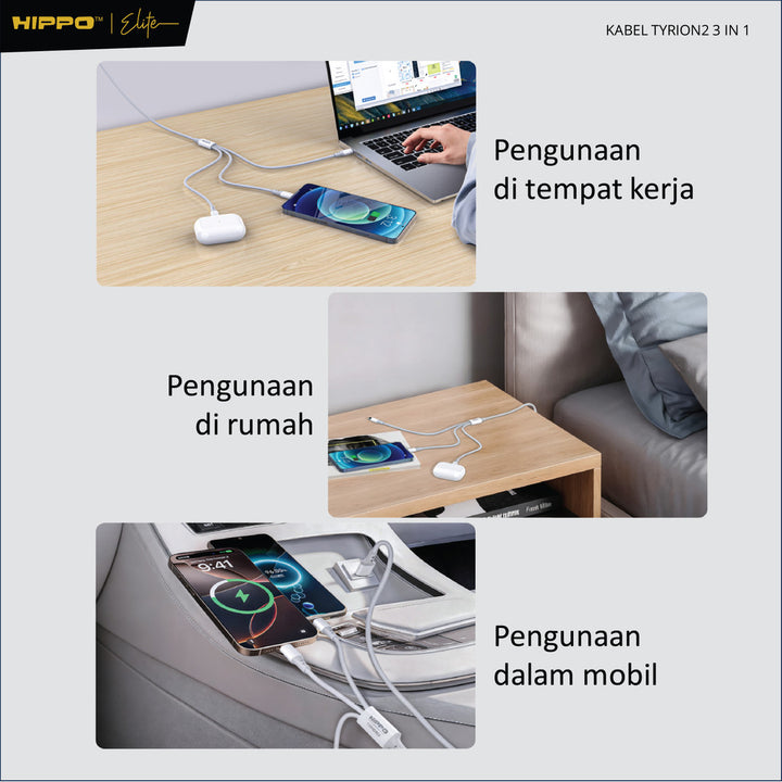 Hippo Tyrion 2 3in1 3A Fast Charging Kabel Data 5