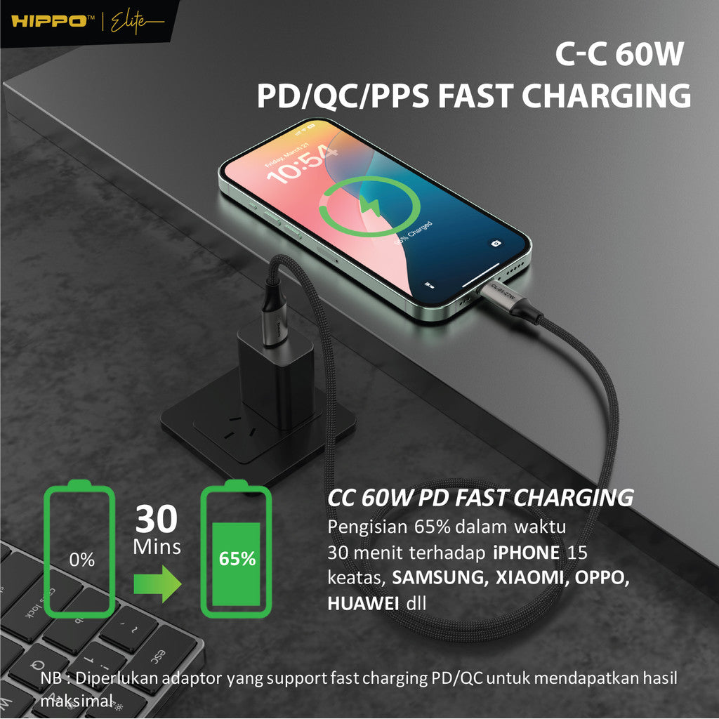 Hippo Elite Kabel BRAIDED PD 60W fast charging 120cm 5