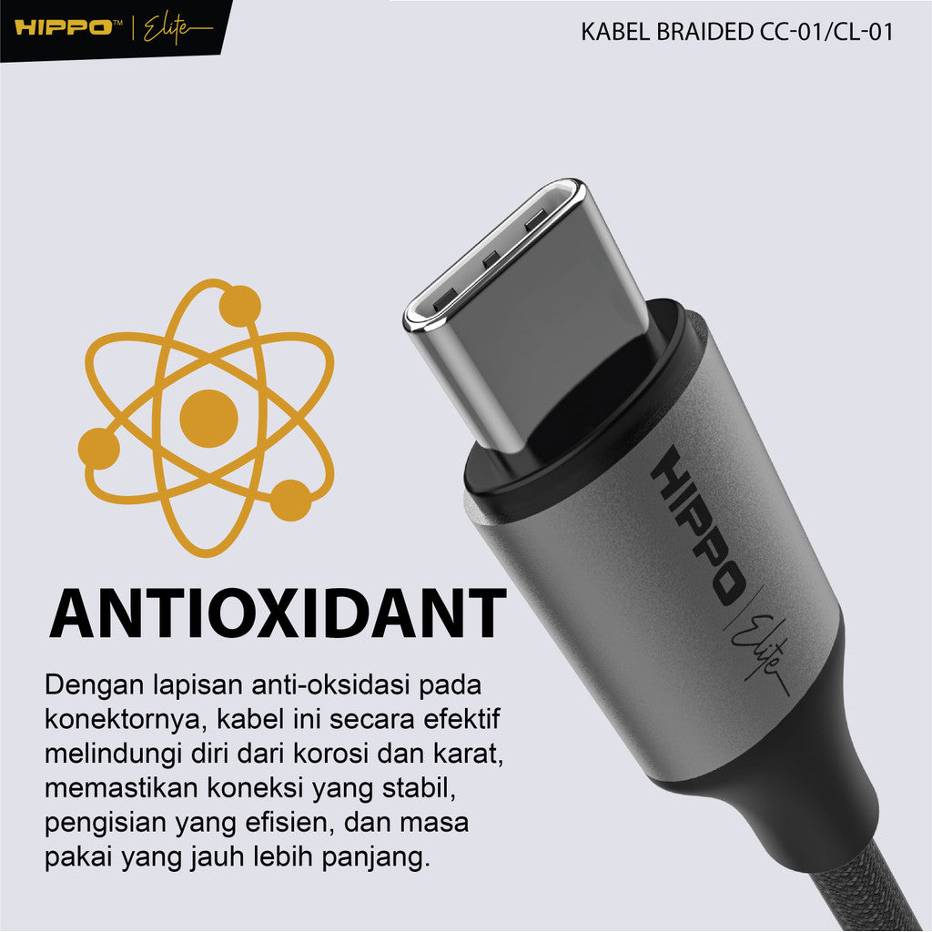 Hippo Elite Kabel BRAIDED PD 60W fast charging 120cm 3
