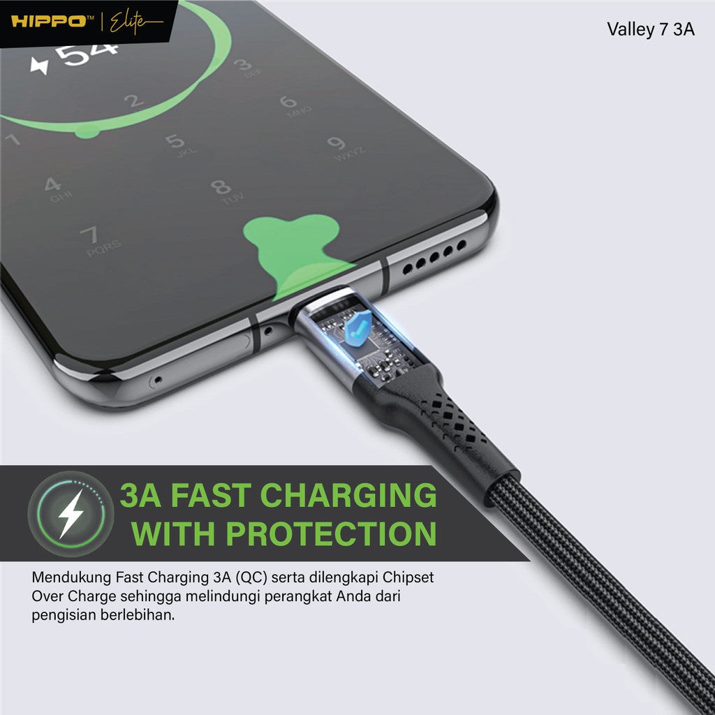 Hippo Kabel Data Valley 7 120CM 3A Fast Charging | Micro | Type-C | Lightning | C To C | C To L | Data Transfe 3