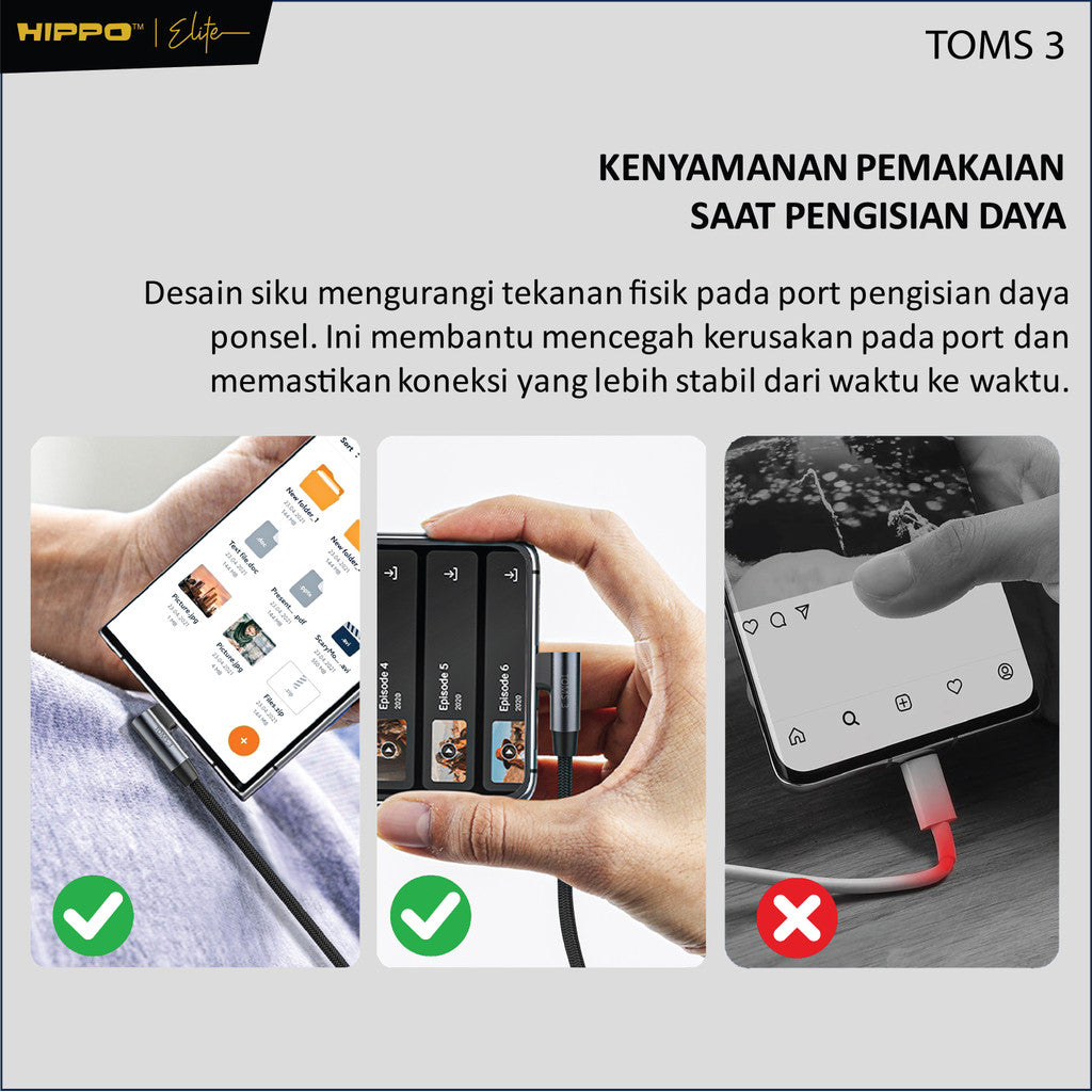 Hippo Kabel Data Toms 3 120CM TYPE C , LIGHTNING, C to C , C to L 3A Quick Charge 3.0 dan 2,4 Fast Charging An 7