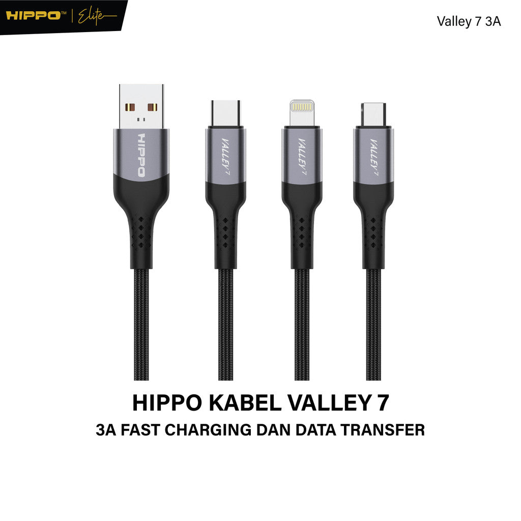 Hippo Kabel Data Valley 7 120CM 3A Fast Charging | Micro | Type-C | Lightning | C To C | C To L | Data Transfer 3.0