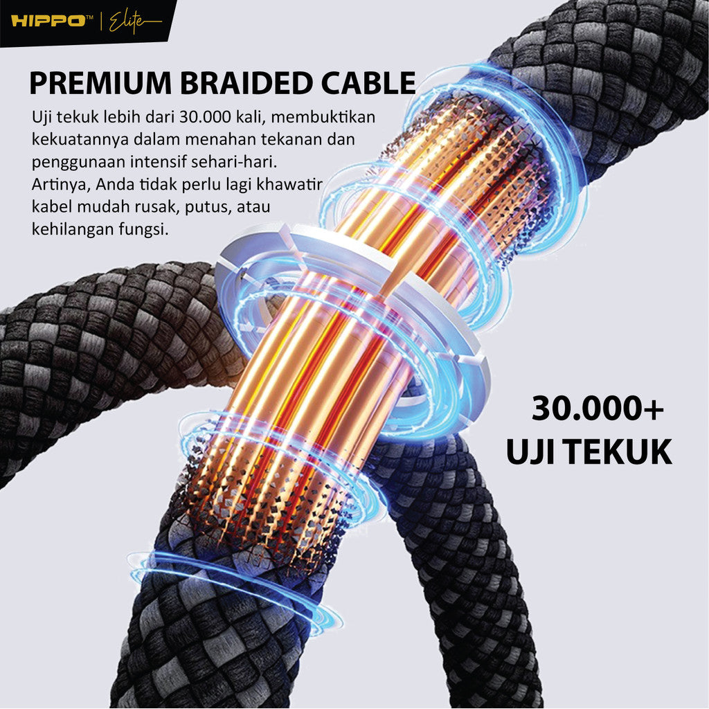 Hippo Elite Kabel BRAIDED PD 60W fast charging 120cm 7