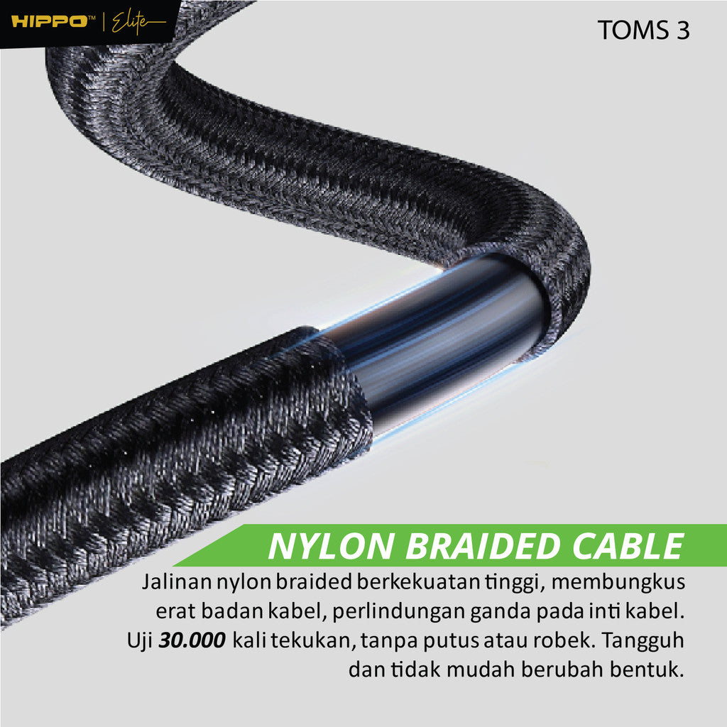 Hippo Kabel Data Toms 3 120CM TYPE C , LIGHTNING, C to C , C to L 3A Quick Charge 3.0 dan 2,4 Fast Charging An 4
