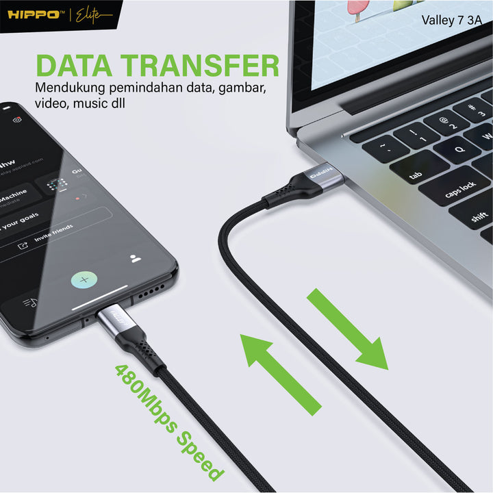 Hippo Kabel Data Valley 7 120CM 3A Fast Charging | Micro | Type-C | Lightning | C To C | C To L | Data Transfe 6