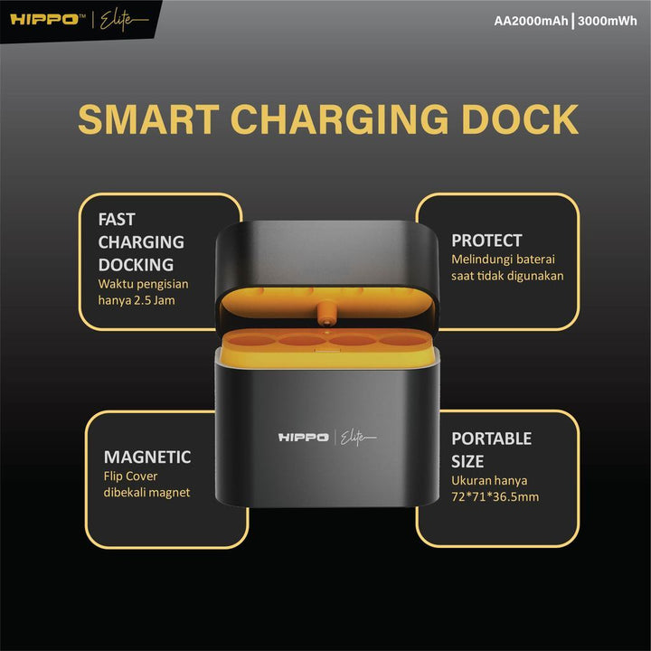 HIPPO TANOS BATERAI ISI ULANG AA 1.5V 2000 MAH LI-ION NEW ENERGY RECHARGABLE GARANSI RESMI 1 SET BATERAI + CHA 2