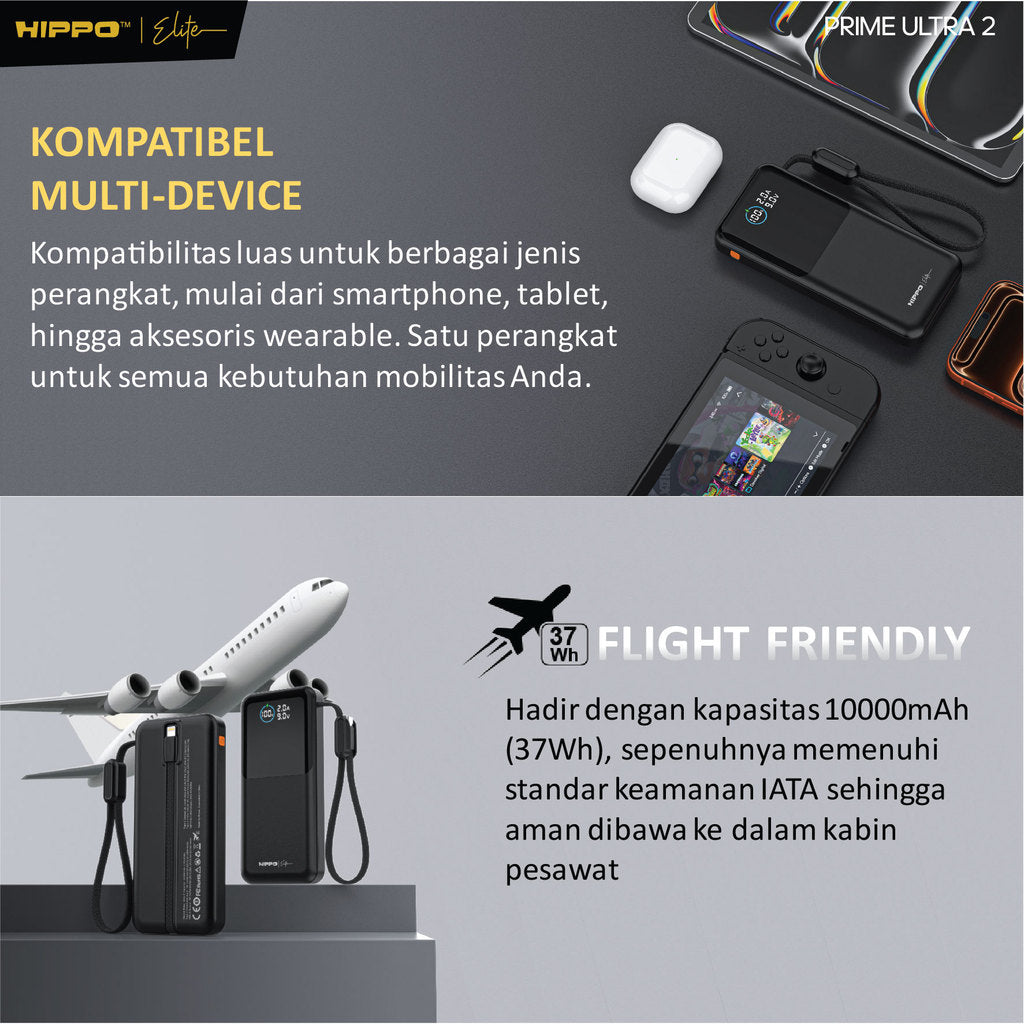 Hippo Elite PowerBank Prime Ultra2 10000 Mah 4 Port Output 1 Port Input 8