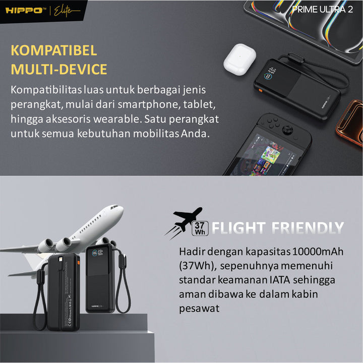 Hippo Elite PowerBank Prime Ultra2 10000 Mah 4 Port Output 1 Port Input 8