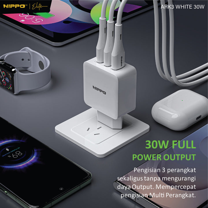 Hippo Adaptor ARK 3 30W Quick Fast Charging 3.0 Travel Adapter Kepala Casan Colokan Charger Rumah type C QC 3  4