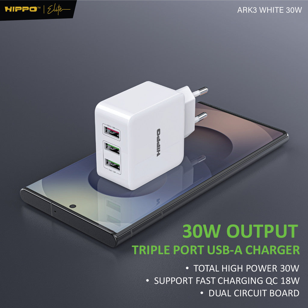 Hippo Adaptor ARK 3 30W Quick Fast Charging 3.0 Travel Adapter Kepala Casan Colokan Charger Rumah type C QC 3  2