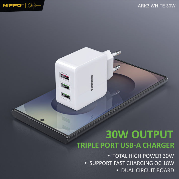 Hippo Adaptor ARK 3 30W Quick Fast Charging 3.0 Travel Adapter Kepala Casan Colokan Charger Rumah type C QC 3  2
